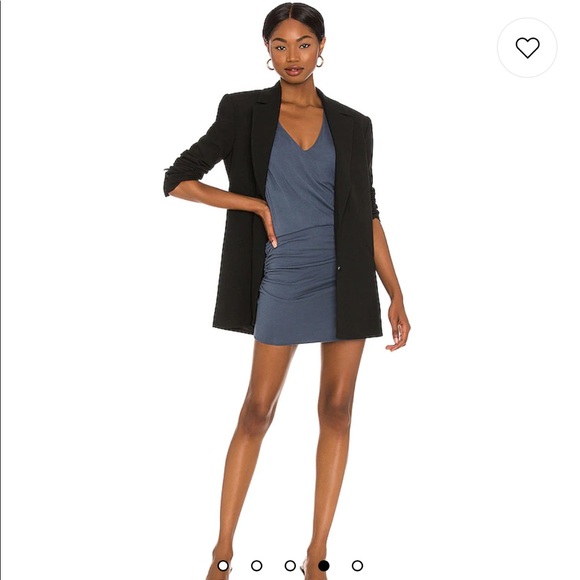 Monrow Tucked Shoulder Shirred Dress in Blue Steel sz M - Picture 4 of 11